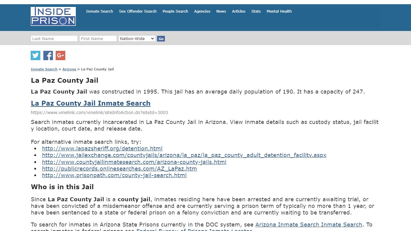 La Paz County Jail - Arizona - Inmate Search - Inside Prison